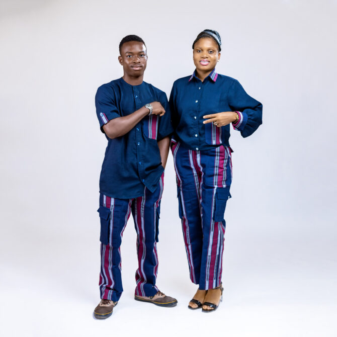 Linen & Aso-Oke Two-Piece Set (Long) - Image 2