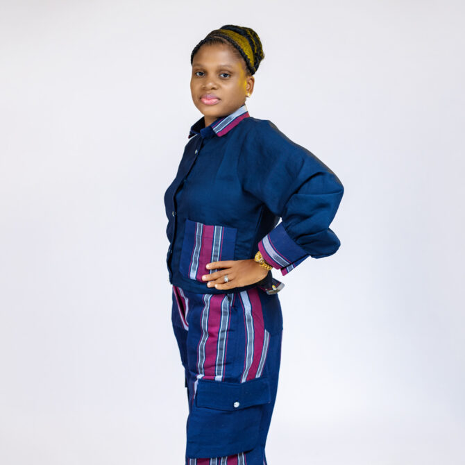Linen & Aso-Oke Two-Piece Set (Long) - Image 5