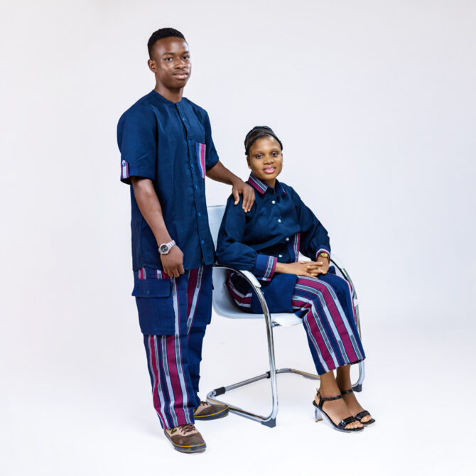 Linen & Aso-Oke Two-Piece Set (Long) - Image 3